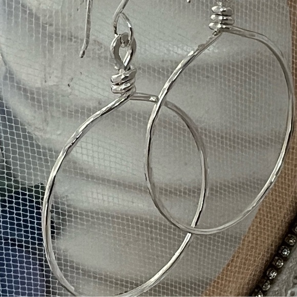 Artisan Sterling Silver Hammered Hoops .925 - Picture 4 of 14